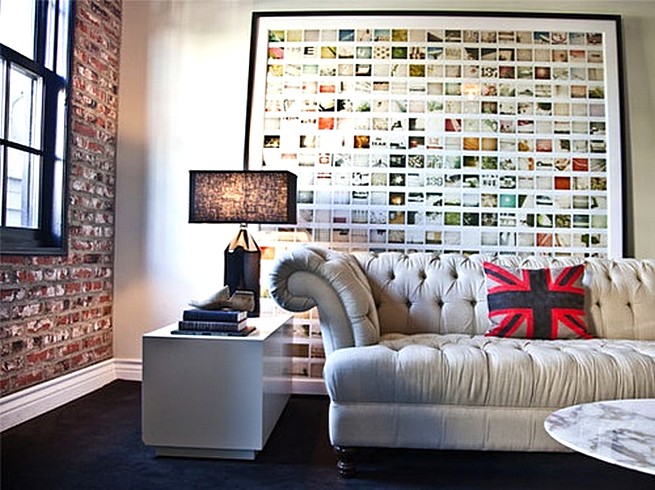 Photo Wall Idea #25 - Small Photos Displayed in Large Frame