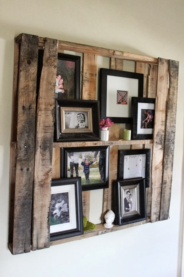 Photo Wall Idea #27 - Pallet and a Small Shelf