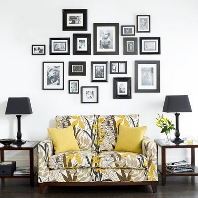 Photo Wall Idea #30 - Same Color Frames With Design Variation