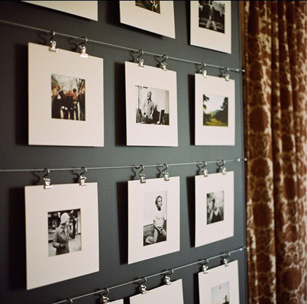 Photo Wall Idea #34 - Using Metallic Clips and a Wire