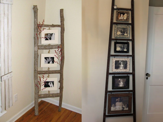 Photo Wall Idea #12 - Reclaimed Old Wooden Ladder