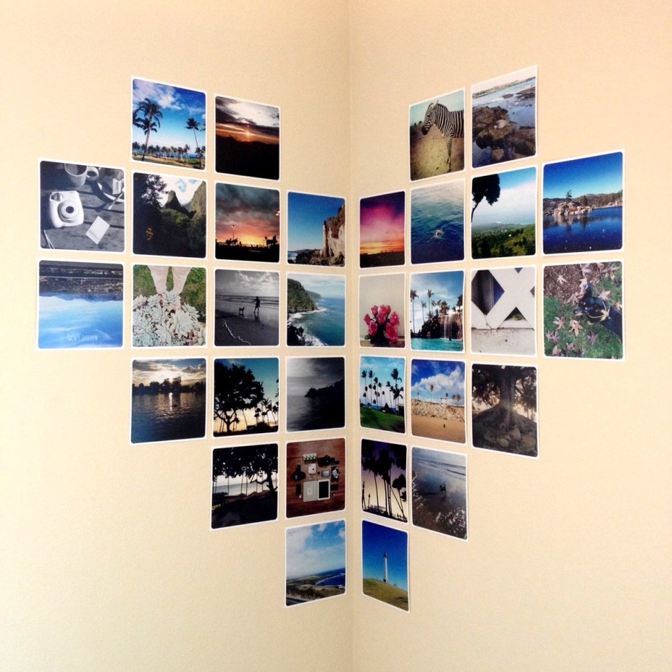 Photo Wall Idea #10 - Heart-shaped Display of Instagram Photos