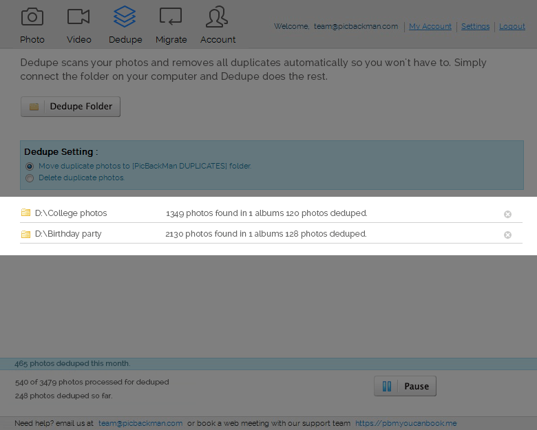 Dedupe photos from computer folders