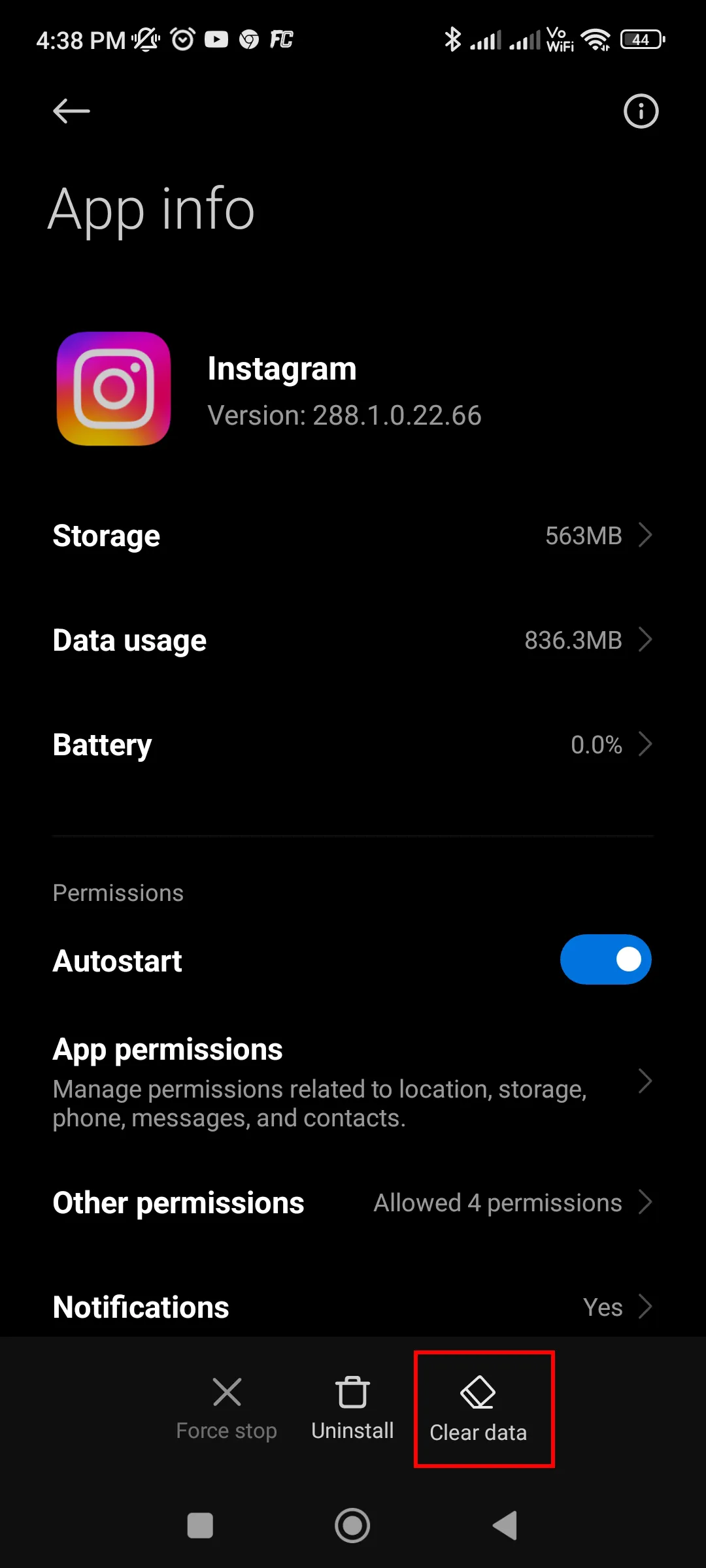 Clear App Cache and Data