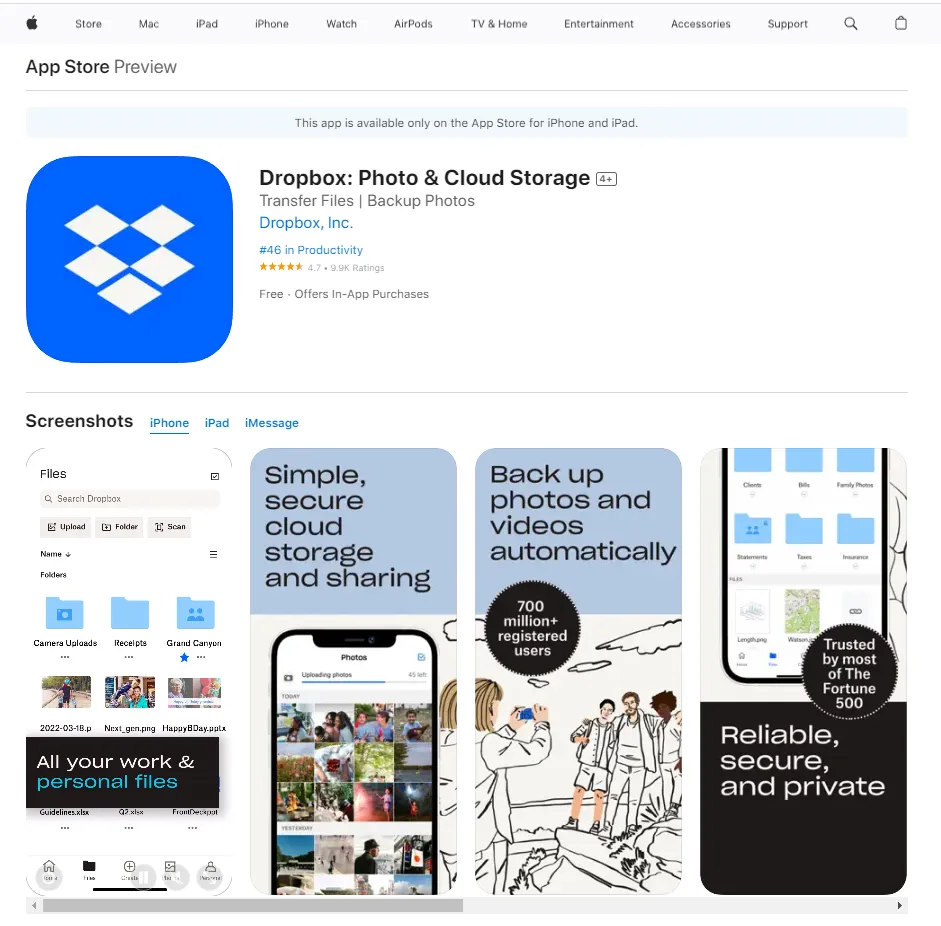 Install Dropbox and iMovie Apps